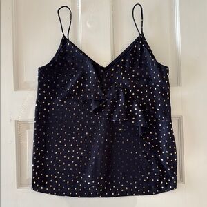 Zara Navy and Gold Polka Dot Women's Top